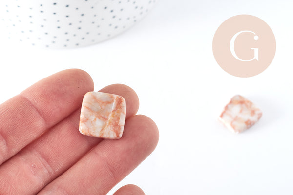 Perles losange en jaspe blanc marbré rouge, x1 fil de 38cm (G10571)