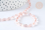 Perles losanges verre facettées transparente rose clair 8x4mm, cristal, fil de 58.4cm, x1 (G7329)