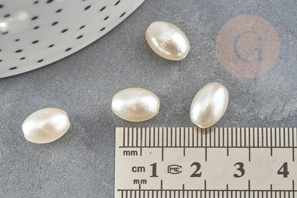 Perles ovale acrylique imitation perle eau douce beige 11mm, x5 (G9287)