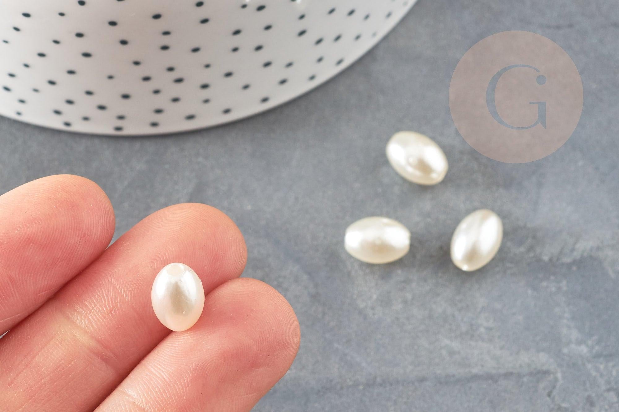 Perles ovale acrylique imitation perle eau douce beige 11mm, x5 (G9287)