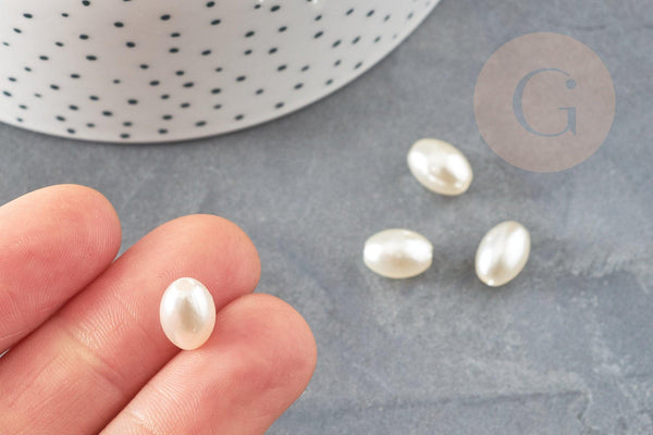 Perles ovale acrylique imitation perle eau douce beige 11mm, x5 (G9287)
