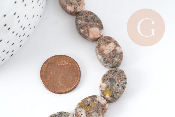 Perles ovales en jaspe sésame naturel 18x13mm, des perles en pierre pour creation de bijoux en pierre naturelle, x5 (G3532)