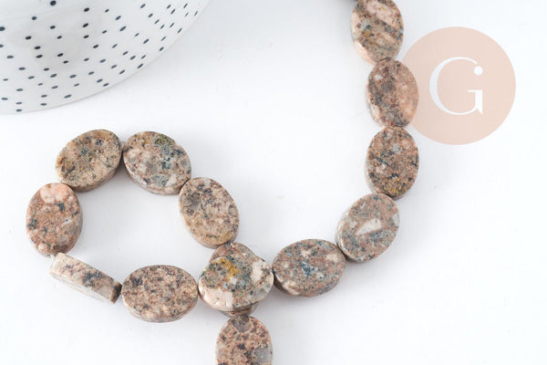 Perles ovales en jaspe sésame naturel 18x13mm, des perles en pierre pour creation de bijoux en pierre naturelle, x5 (G3532)