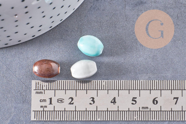 Perles ovales porcelaine multicolore 12mm, x10 (G10323)