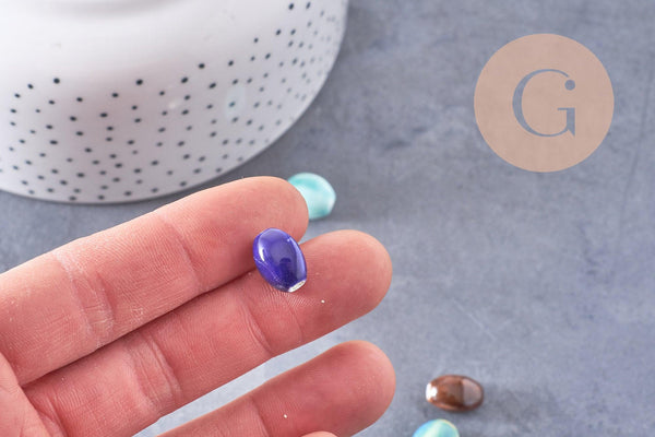 Perles ovales porcelaine multicolore 12mm, x10 (G10323)