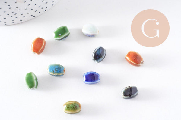 Perles ovales porcelaine multicolore antique 12-14mm, x10 (G10322)