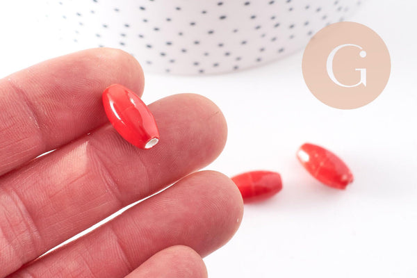Perles ovales porcelaine rouge,perles céramique, porcelaine émaillée, perle ovales, création bijoux, 1.6cm, x5 G5380