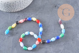 Perles ovales verre millefiori artisanal 12mm, x1 fil de 38cm (G10812)