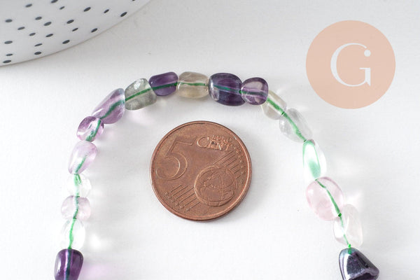 Perles pépite fluorite naturelle violette 7mm, fil de 39cm, x1 (G2128)