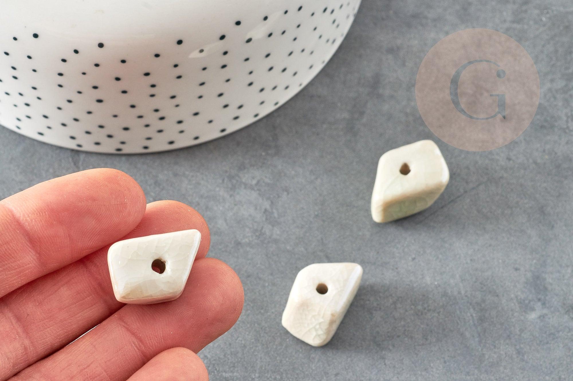 Perles pépite géométrique céramique blanche 20mm, perle porcelaine pour création bijoux DIY x10 (G9151)