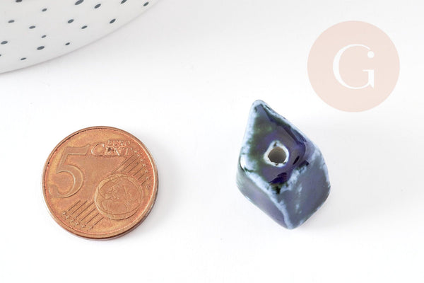 Perles pépite géométrique céramique bleu 20mm,perle porcelaine pour création bijoux DIY x10 G9152