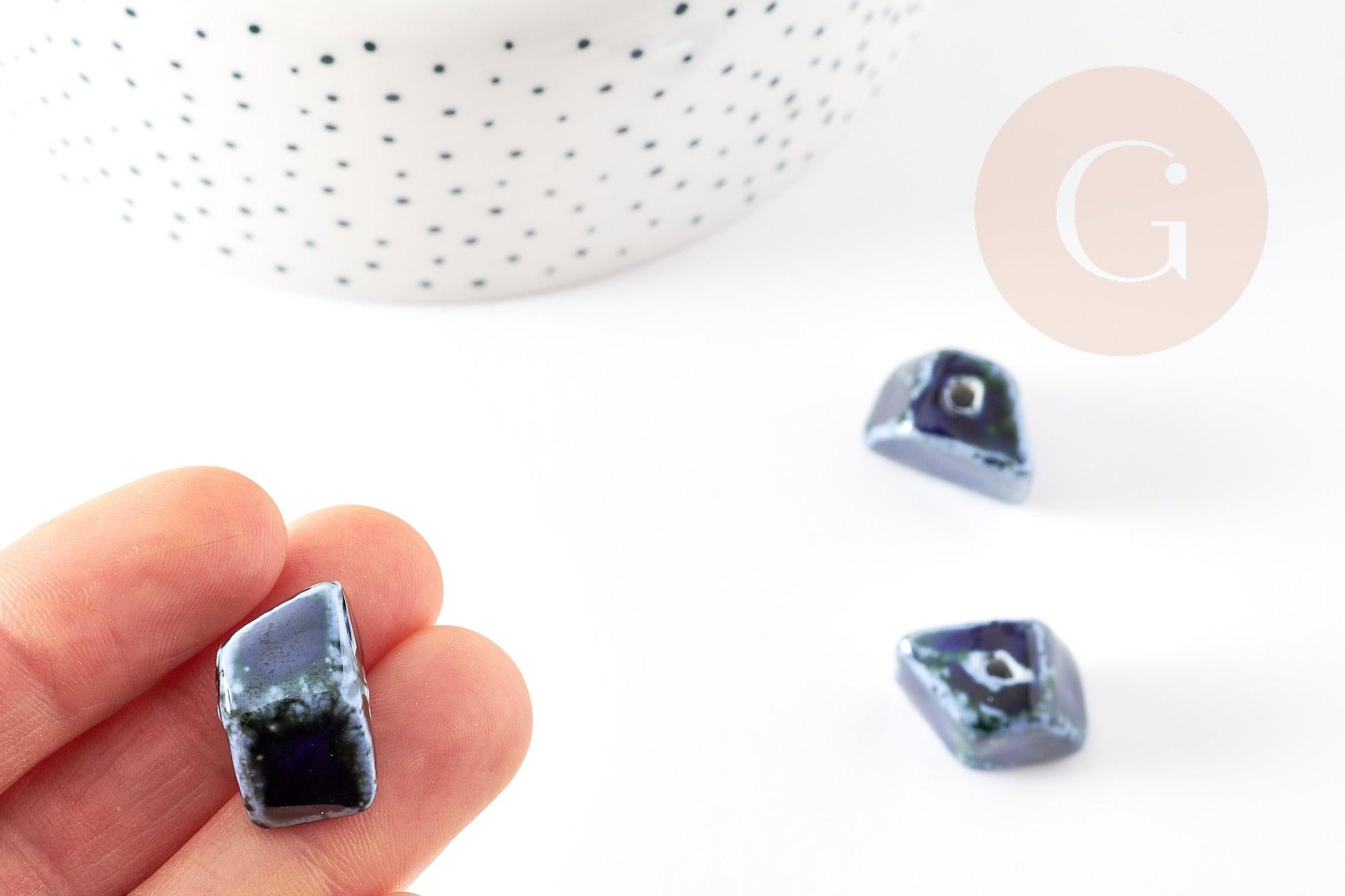 Perles pépite géométrique céramique bleu 20mm,perle porcelaine pour création bijoux DIY x10 (G9152)
