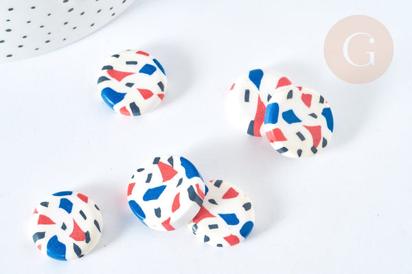 Perles polymère rondes plates blanc 19mm, perles colorées création bijoux fantaisie DIY, x 5 G7201