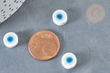 Perles polymère rondes plates blancs mauvais oeil 10.5-12mm, x5 (G7366)