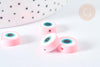Perles polymère rondes plates rose mauvais oeil 10,5-12mm, bijoux fantaisie DIY chance, x5 (G7202)