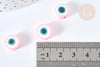 Perles polymère rondes plates rose mauvais oeil 10,5-12mm, bijoux fantaisie DIY chance, x5 (G7202)