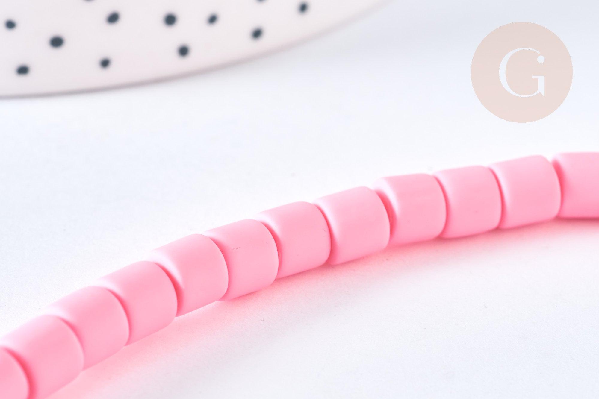 Perles tube polymère rose 6.5mm, x1 fil de 40cm (G7326)