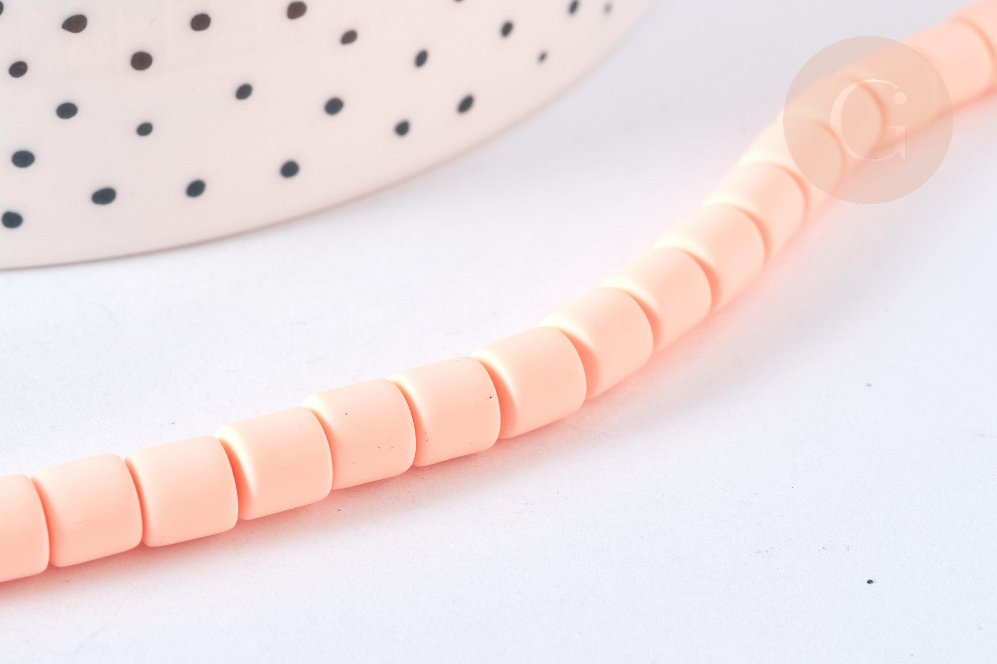 Perles tube rose polymère saumon 6.5mm, x1 fil de 40cm (G7325)