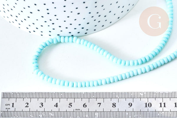 Perles porcelaine abacus bleu turquoise 4x3mm, création bijoux céramique, fil de 38cm, x1 G7812