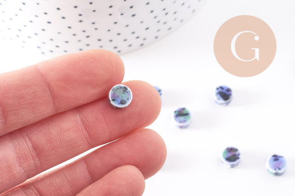Perles porcelaine bleue clair moucheté, perle céramique, perle porcelaine,perle disque, céramique bleue,8mm, x10 G4777