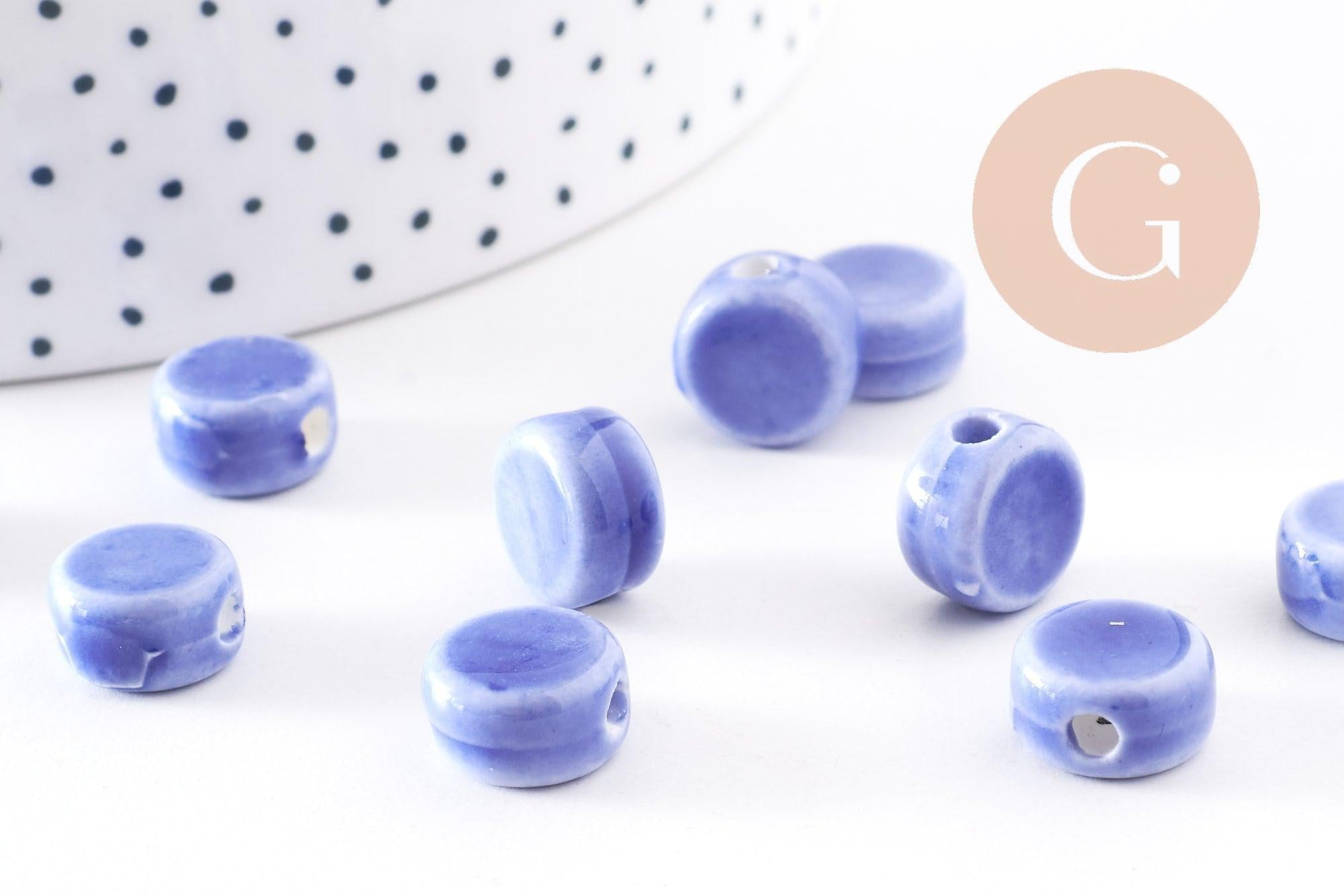 Perles porcelaine émail bleu, perle céramique, céramique bleue,12mm, x10 (G5363)