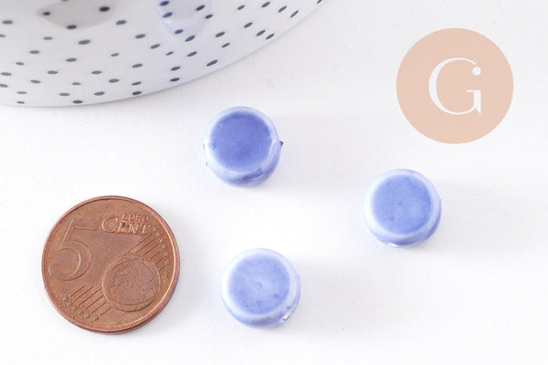 Perles porcelaine émail bleu, perle céramique, perle porcelaine,perle disque, céramique bleue,12mm, x10 G5363