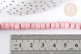 Perles porcelaine heishi rose 6x3~4 mm, bijoux céramique, fil de 48cm, x1 (G7537)