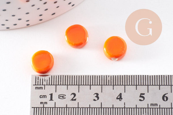 Perles porcelaine orange, perle céramique,perle disque, céramique orange,10mm, x10 G4729