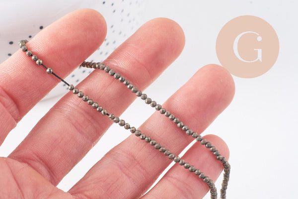 Perles pyrite facettée 3mm,perles pyrite, pyrite naturelle,fil de 40cm, x1 (G2094)