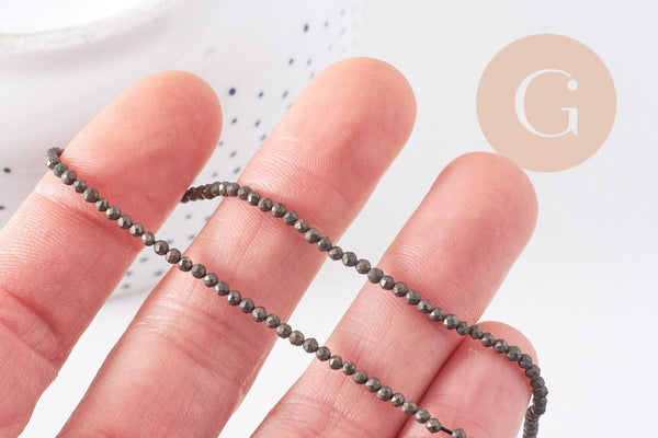 Perles pyrite facettée,perles pyrite, pyrite naturelle, pyrite, 2mm,fil de 190 perles (G3825)