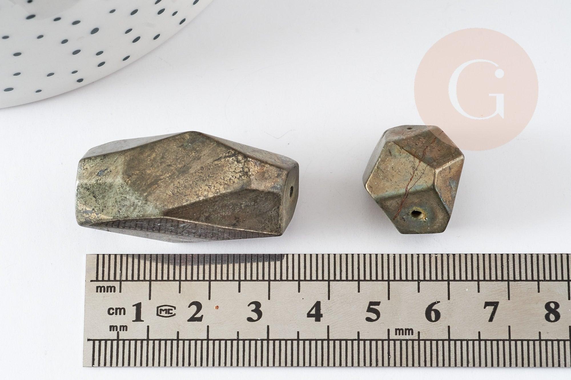 Perles pyrite géométrique, perles pyrite naturelle, grosse pyrite, x2 (G0404)