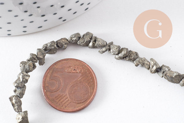 Perles pyrite nugget,perles pyrite, fabrication bijoux, pyrite naturelle,nuggets pyrite, 4-5mm,fil de 45 perles, x1 (G0411)
