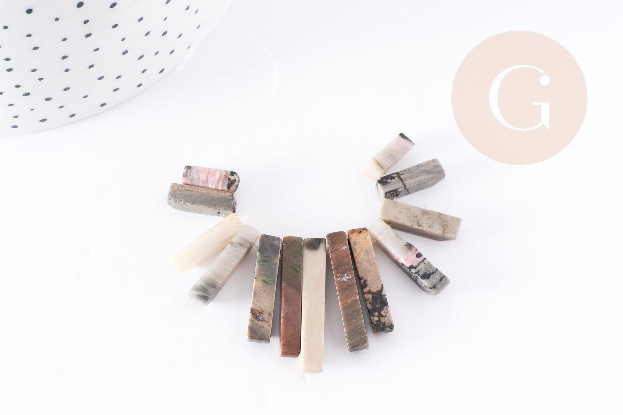 Perles rectangle jaspe naturel 10-30mm, x13 (G9081)