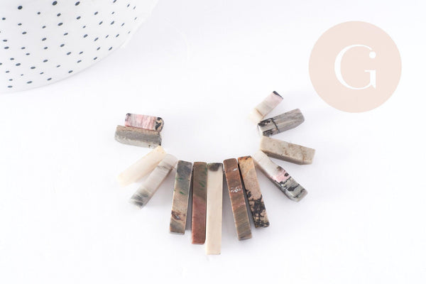 Perles rectangle jaspe naturel 10-30mm, x13 (G9081)