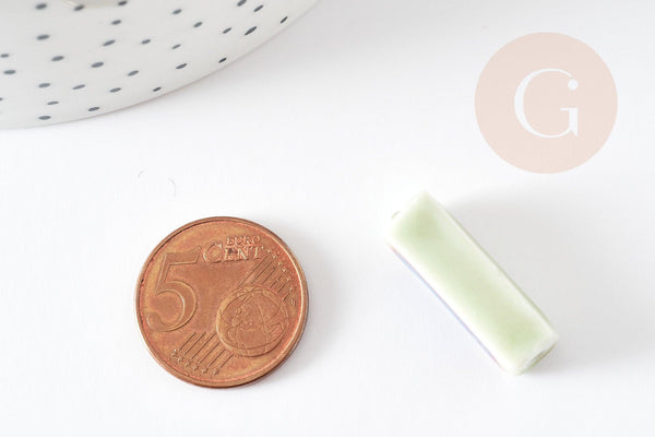 Perles rectangulaire céramique vert 23~29mm, perle porcelainepour création bijoux DIY, x5 G9153