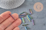 Iridescent Black Glass Tube Seed Beads, Craft Supplies, Metallic Black Glass, Long Tube, 20mm x 2mm, x 5gr G0690