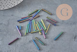 Iridescent Black Glass Tube Seed Beads, Craft Supplies, Metallic Black Glass, Long Tube, 20mm x 2mm, x 5gr G0690