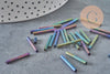 Iridescent Black Glass Tube Seed Beads, Craft Supplies, Metallic Black Glass, Long Tube, 20mm x 2mm, x 5gr G0690