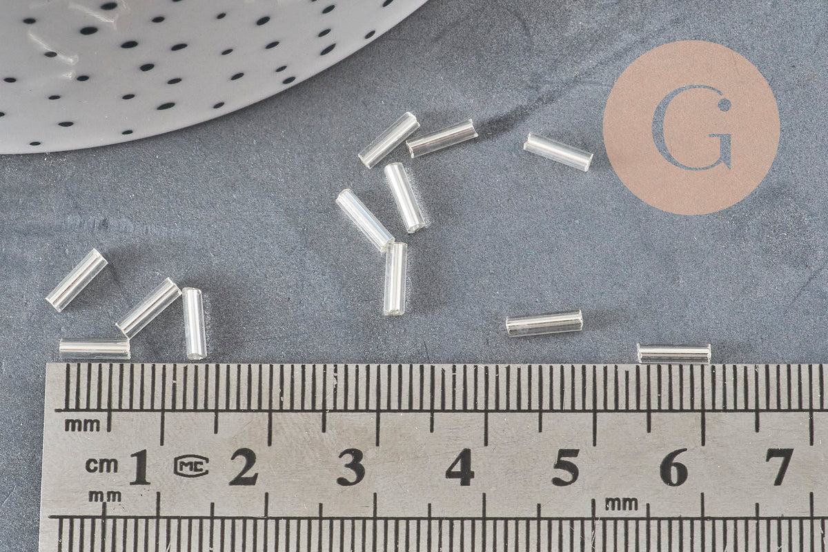 Silver Tube Seed Beads 6mm x 2mm, x5gr (G6440)