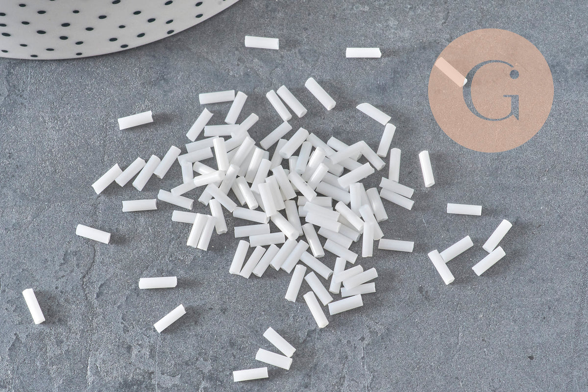 White Tube Seed Beads 6mm, White Beads, White Seed Beads, 6mm x 2mm, x 5gr G0285