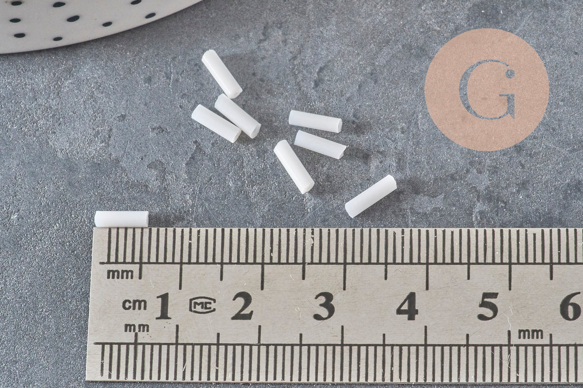 White Tube Seed Beads 6mm, White Beads, White Seed Beads, 6mm x 2mm, x 5gr G0285
