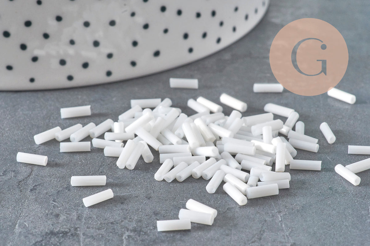 White Tube Seed Beads 6mm, White Beads, White Seed Beads, 6mm x 2mm, x 5gr G0285