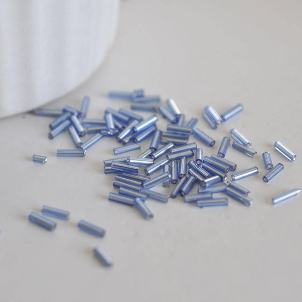 Perles rocaille Tube bleu 6x2mm, , perles rocaille bleu, perles bleu métallisé, x 5gr G2478