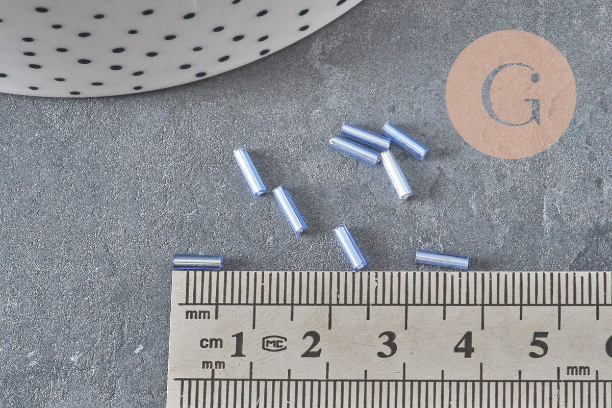 Blue Tube Seed Beads 6x2mm, Blue Seed Beads, Metallic Blue Beads, x 5gr G2478