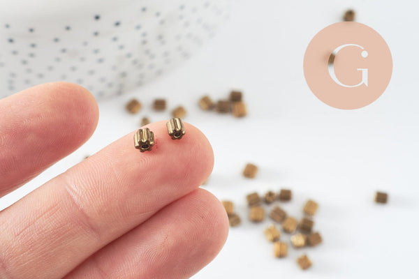 Perles rocaille Tube doré texturé 2x2mm, x10 gr (G5723)