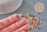 Perles rocaille Tube multicolore,perles rocaille multicolores, perles métallisées multicolores,6mm x 2mm, x 5 gr G7159