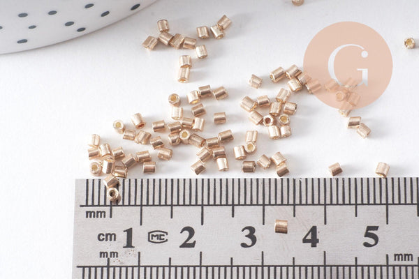 Perles rocaille Tube or pâle 2.5-3mm, x10gr (G10399)