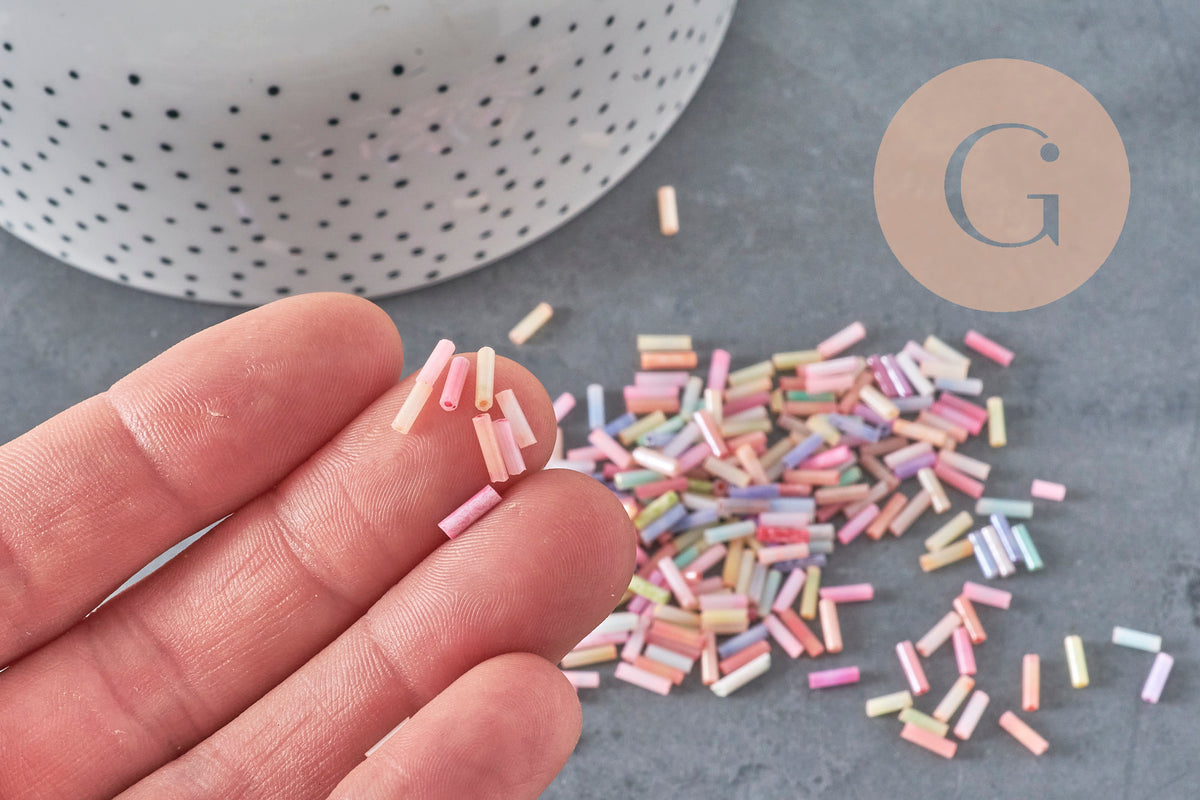 Glass seed beads Tube pastel multicolour 6x2mm, x 10gr (G1651)
