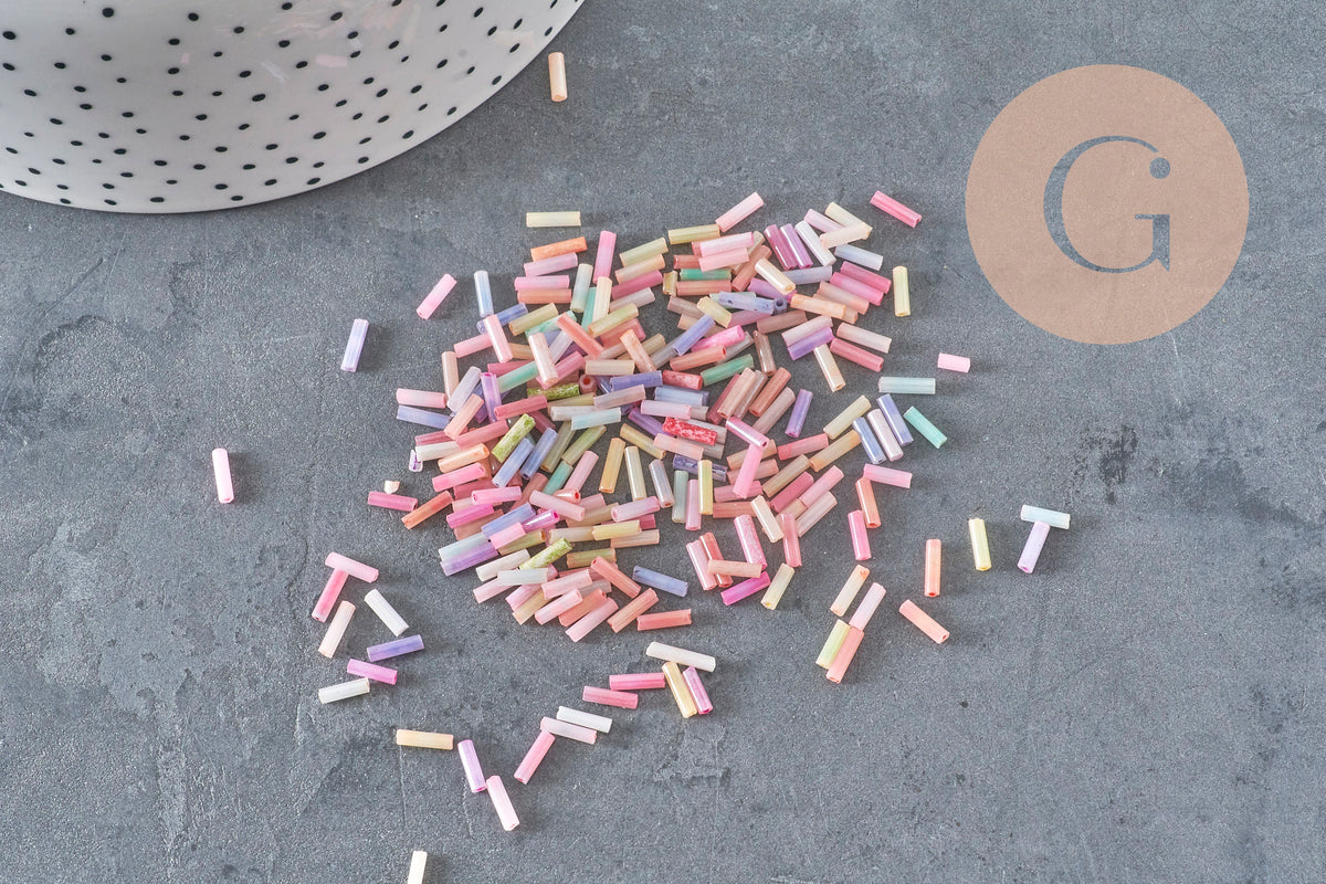 Glass seed beads Tube pastel multicolour 6x2mm, x 10gr (G1651)