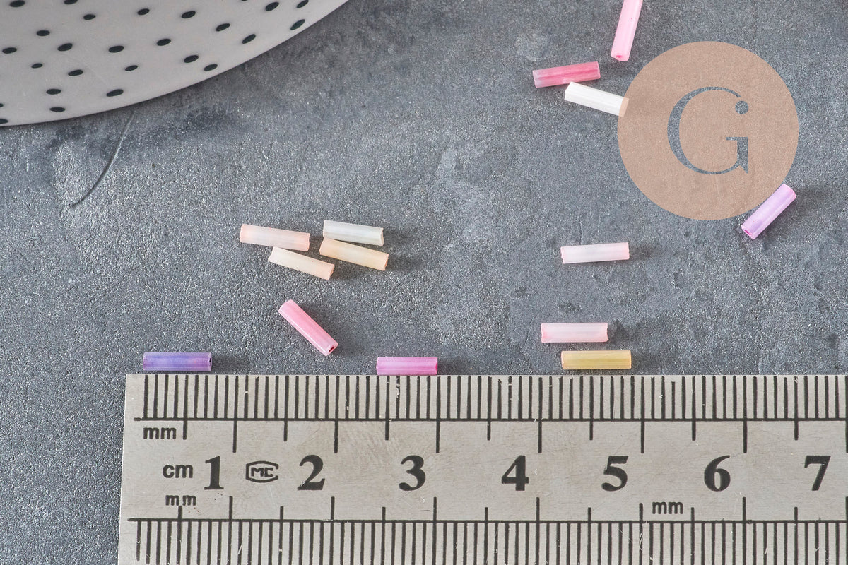 Glass seed beads Tube pastel multicolour 6x2mm, x 10gr (G1651)